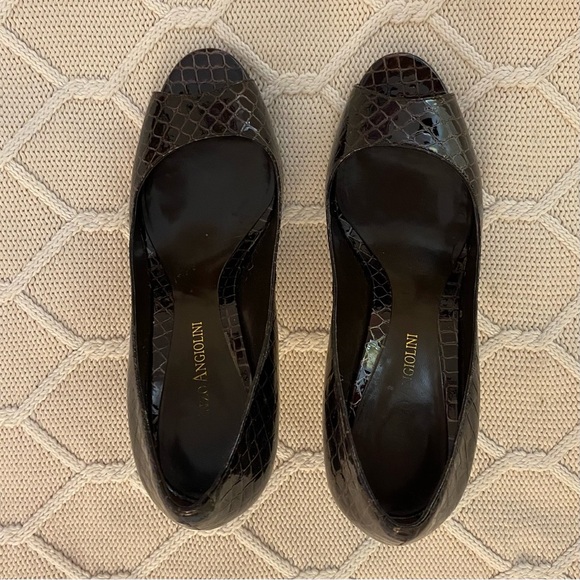 Enzo Angiolini Brown Patent Leather Pumps Heels Croc Classic Sexy Formal Work - Picture 7 of 7